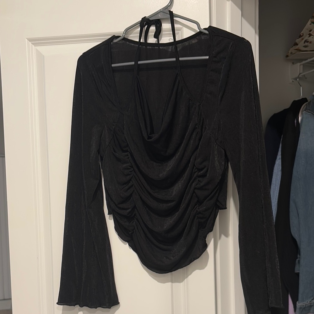 Elegant Black Ruched Women's Top